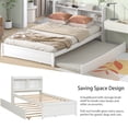 thumbnail image 3 of Twin Bed with Trundle, Twin Size Platform Bed with Bookcase Headboard and Pull Out Trundle Bed for Teens Adults, Wooden Twin Bed Frame with Storage Shelves, Bed Frame for Living Room, White, 3 of 7