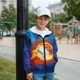 thumbnail image 3 of FKELYI Kids Hoodies Zip Up Front Cosy Sweatshirt Jacket with Pockets Starry Fire Baseball Print Fleece Hooded Top Boys Streetwear for School Home, XL, 3 of 6