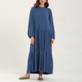 thumbnail image 2 of IROINNID Maxi Dress for Women Plus Size Dress High Collar Solid Color Long Sleeve Winter Fall Basic Maxi Long Dress Daily Vacation Dress ,Blue, 2 of 9
