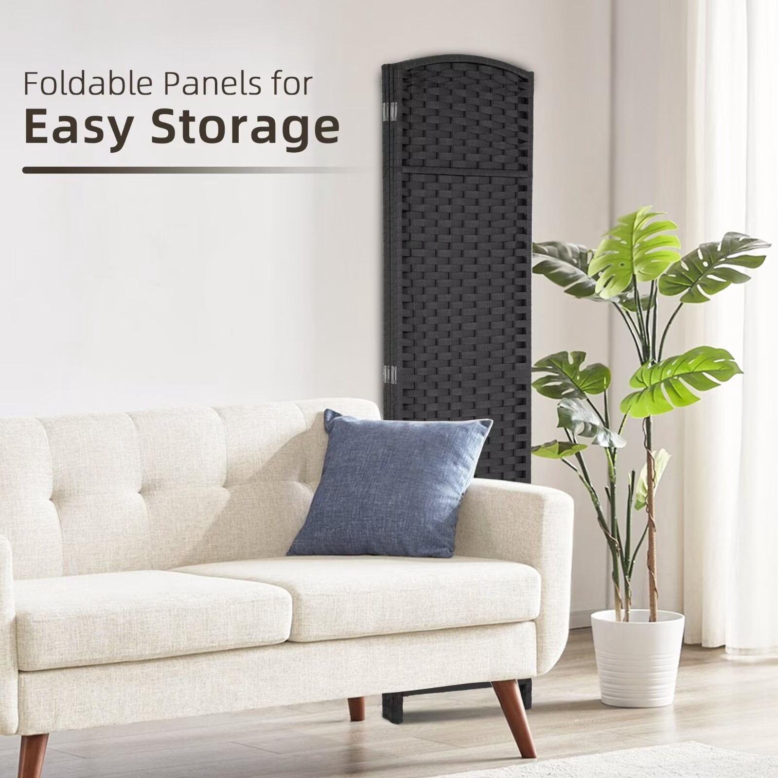 YRLLENSDAN 4 Panels Folding Portable Room Dividers, Free Standing Indoor and Outdoor Privacy Screens for Patio, 66.9 Inches Tall Chinese Wall Divider for Room Separation, Black