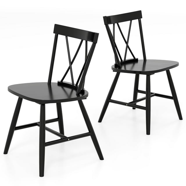 Costway Dining Chairs Set of 2 Farmhouse Kitchen Chair with Rubber Wood Frame