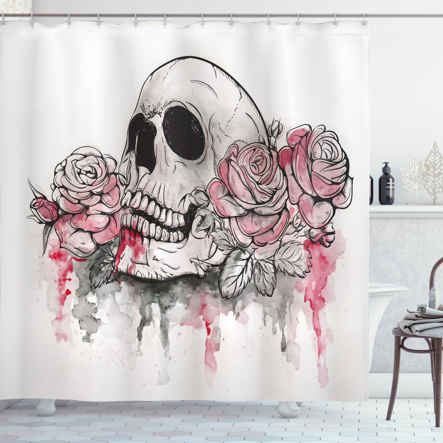 Decaying Burning Skull Shower Curtain Liner Waterproof Fabric Bathroom Set Hooks 