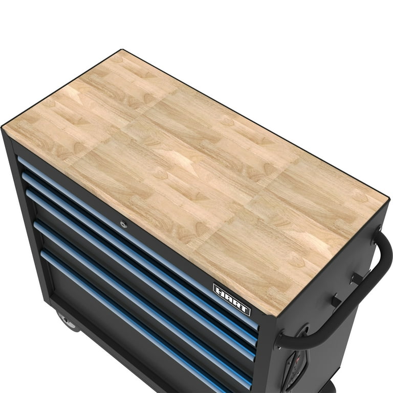 HART 36-Inch 5-Drawer Mobile Tool Chest Workbench with Wood Top