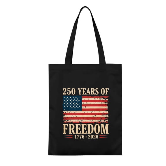 Tomalillin 250 Years Of Freedom American Flag Casual Canvas Black Tote Bag Single-Sided No-Closure Handbag 13.3 x 15.3 in