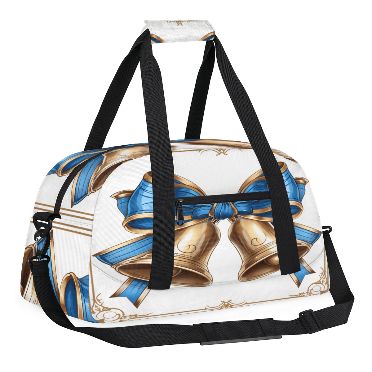 Herdesigns Xmas Bells Sports Duffle Bag for Women & Men, Christmas Gym Bag Dance Bag Overnight Bag Carry On Weekender Travel Bag