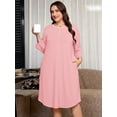 thumbnail image 2 of SHOWMALL 3/4 Sleeve Sleepwear for Plus Women Henley Nightgowns Button Neck Loungewear with Pockets, 2 of 7