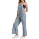 thumbnail image 4 of INSPIRAR CHIC Mono de mezclilla casual para mujer con tirantes ajustables, pantalones de pierna ancha, overoles L azul claro, 4 of 6