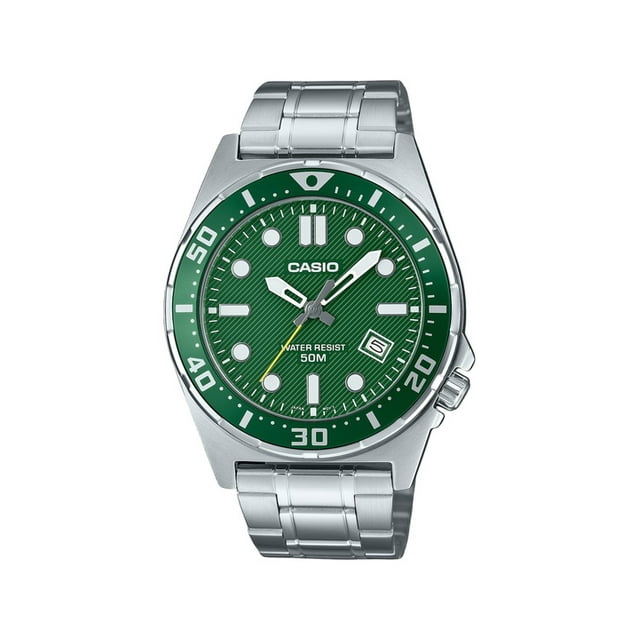 Casio Standard Montre pour Homme Analogique en Acier Inoxydable, Cadran Vert, Quartz MTD-135D-3AV