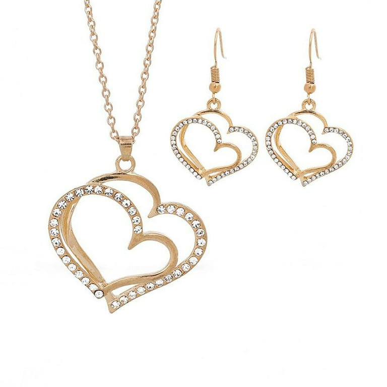 3 Pcs Set Heart Shaped Jewelry Set Of Earrings Pendant
