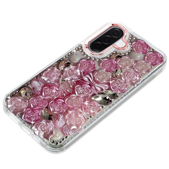 XPM for Samsung Galaxy A17 5G Phone Case, Muti-Color Floral Fashion Bling Crystal 3D Full Diamonds Stones Sparkle Rhinestone Glitter Hybrid Cover for Galaxy A17 (Pink)