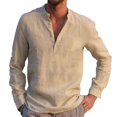 thumbnail image 1 of Men Collarless Long Sleeve T-shirt Grandad Shirt Button Pullover Tops, 1 of 2