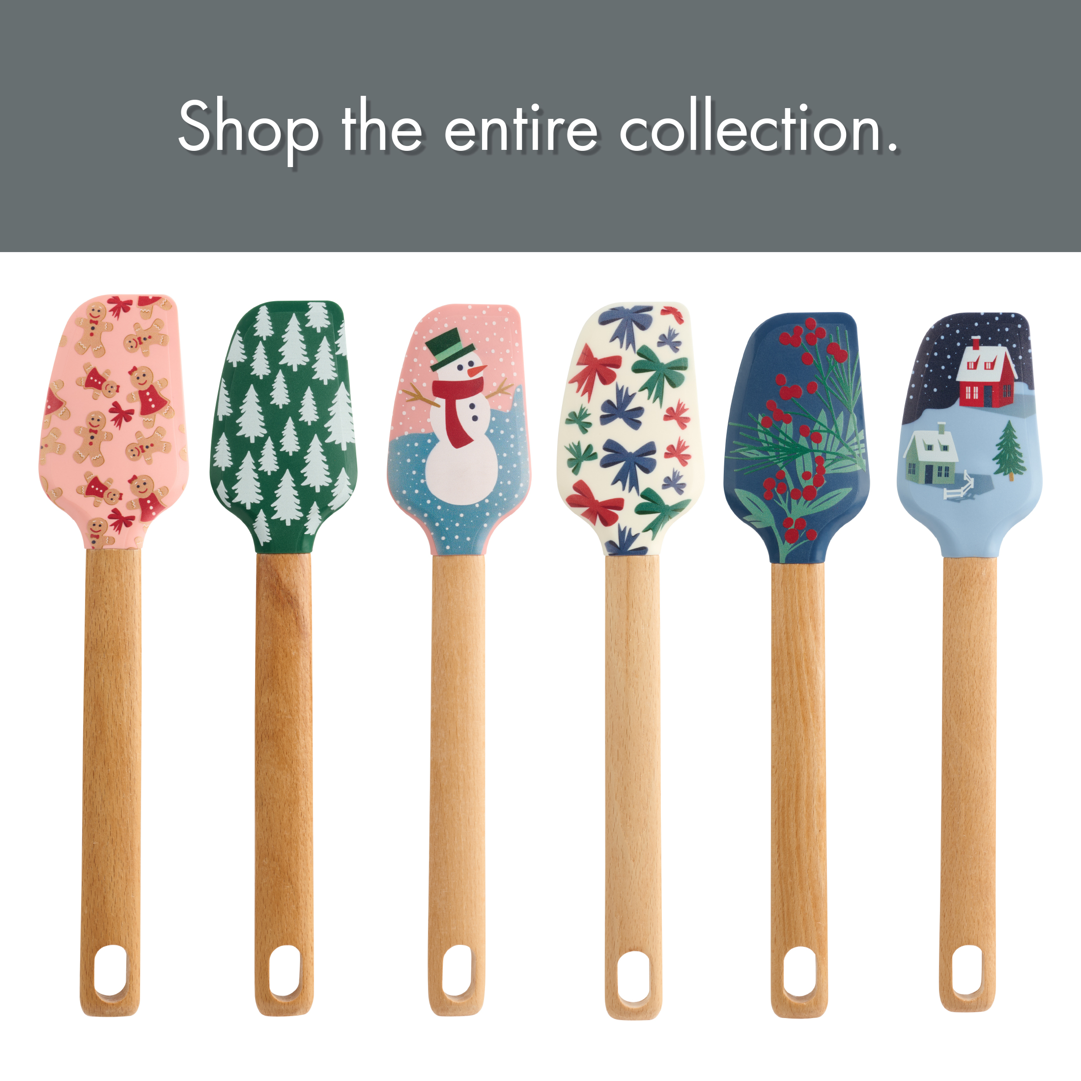 Holiday Time Silicone and Beechwood Spatula, Winter Scene, Blue