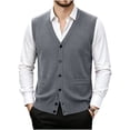 thumbnail image 3 of Atkumj Men's Sweater Vests Trendy Solid Color Button Down Knit Vest with Front Pockets Casual Comfortable V Neck Sleeveless Sweater Vest 4XL, 3 of 8