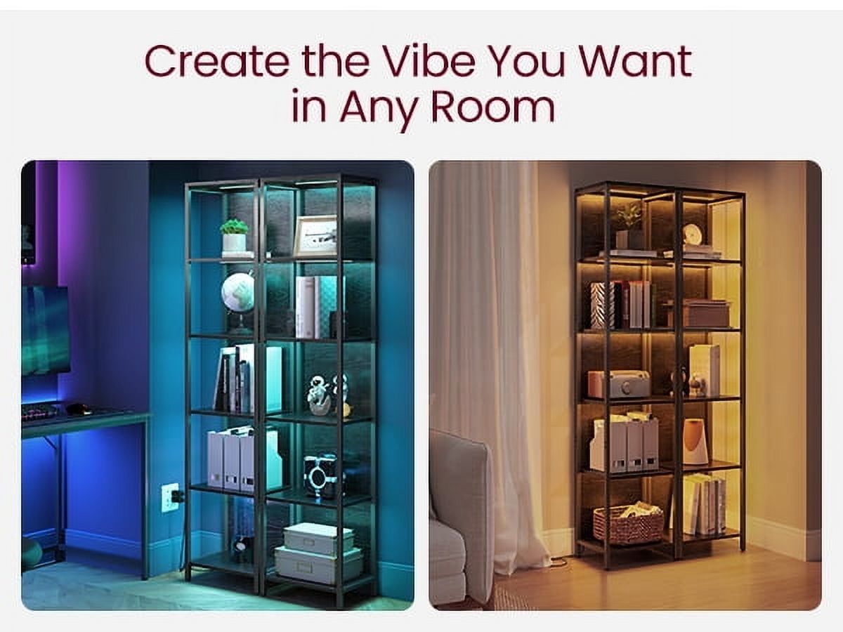 6-Tier Bookshelf, LED Display Shelf with Dimmable Lights, Steel Frame, 11.9 x 15.7 x 70.3 Inches, for Living Room, Bedroom