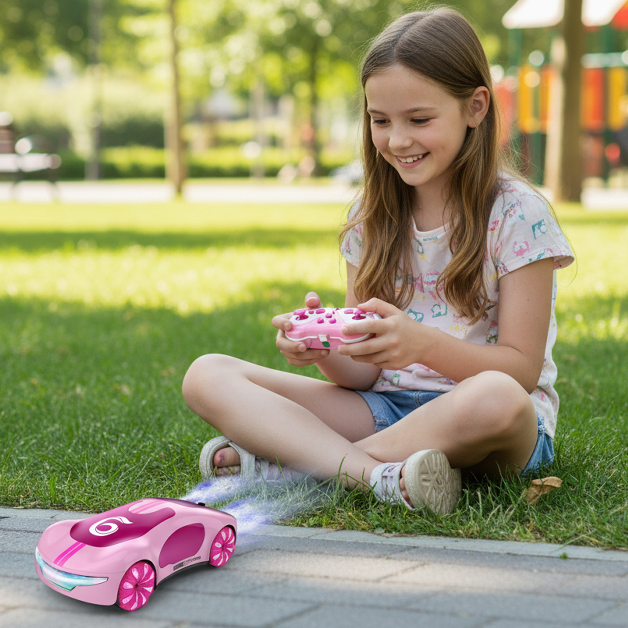 Flynow Remote Control Car, RC Drift Toy for Kids 3 4 5 6 7 8 9 10 11 Year Old, 2.4GHz 1200mAh 360° Rotate Cars with Light Sound Spray, Christmas Birthday Gift for Adults Boys Girls Age 12+