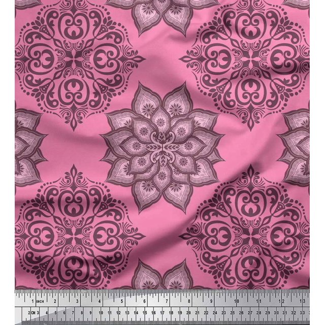Soimoi Velvet Fabric Floral Mandala Fabric Prints By Yard 58 Inch Wide