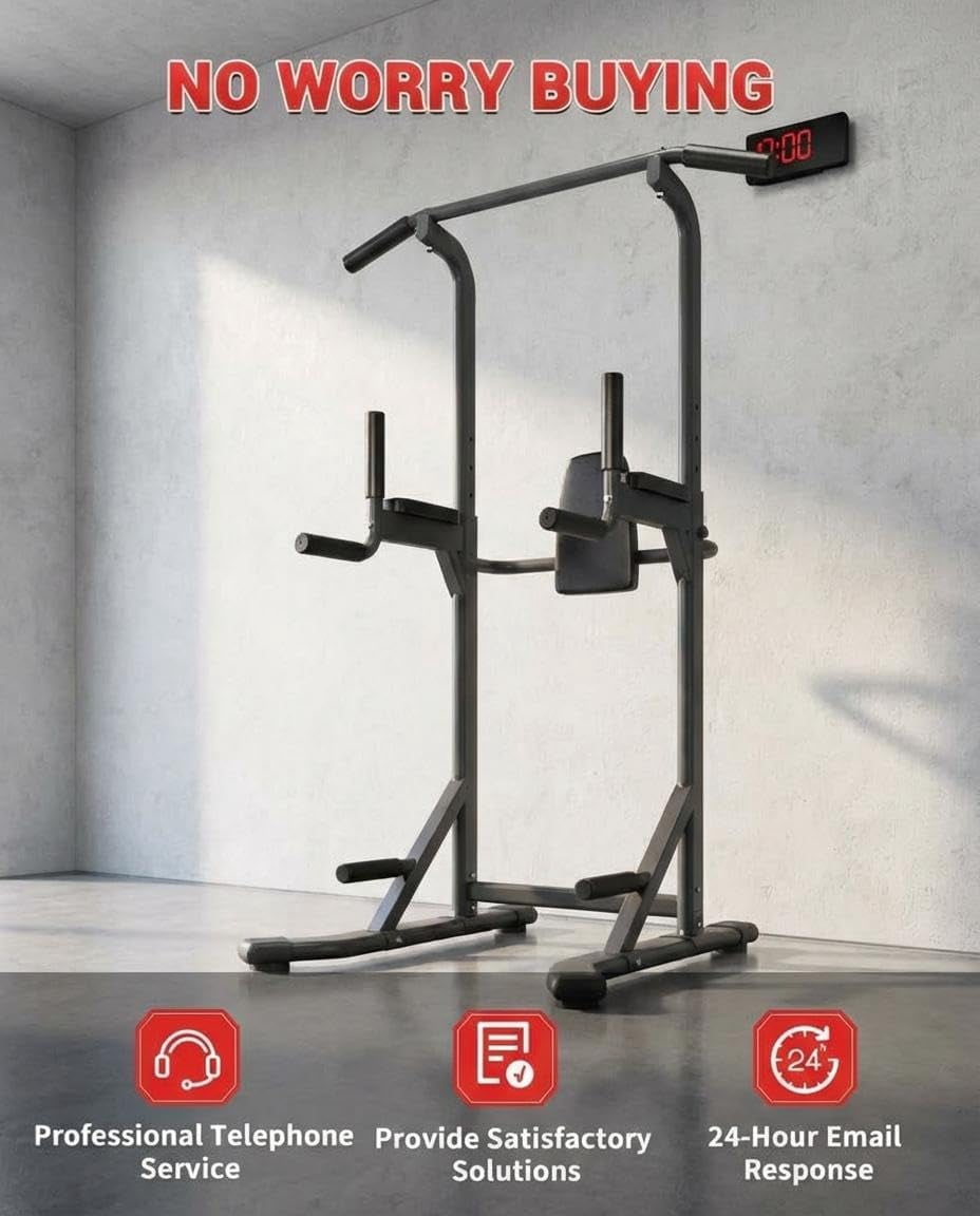 Power Tower Pull Up Bar Dip Station, 450LB Heavy Duty Carbon Steel Pullup Stand for Home Gym, Freestanding Strength Training Equipment, Bodyweight Workout Station