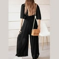 thumbnail image 6 of 3/4 Sleeve Jumpsuit for Women V-Neck Dressy Bodysuit Elastic High Waist Loose Wide Leg Casual Rompers, 6 of 6