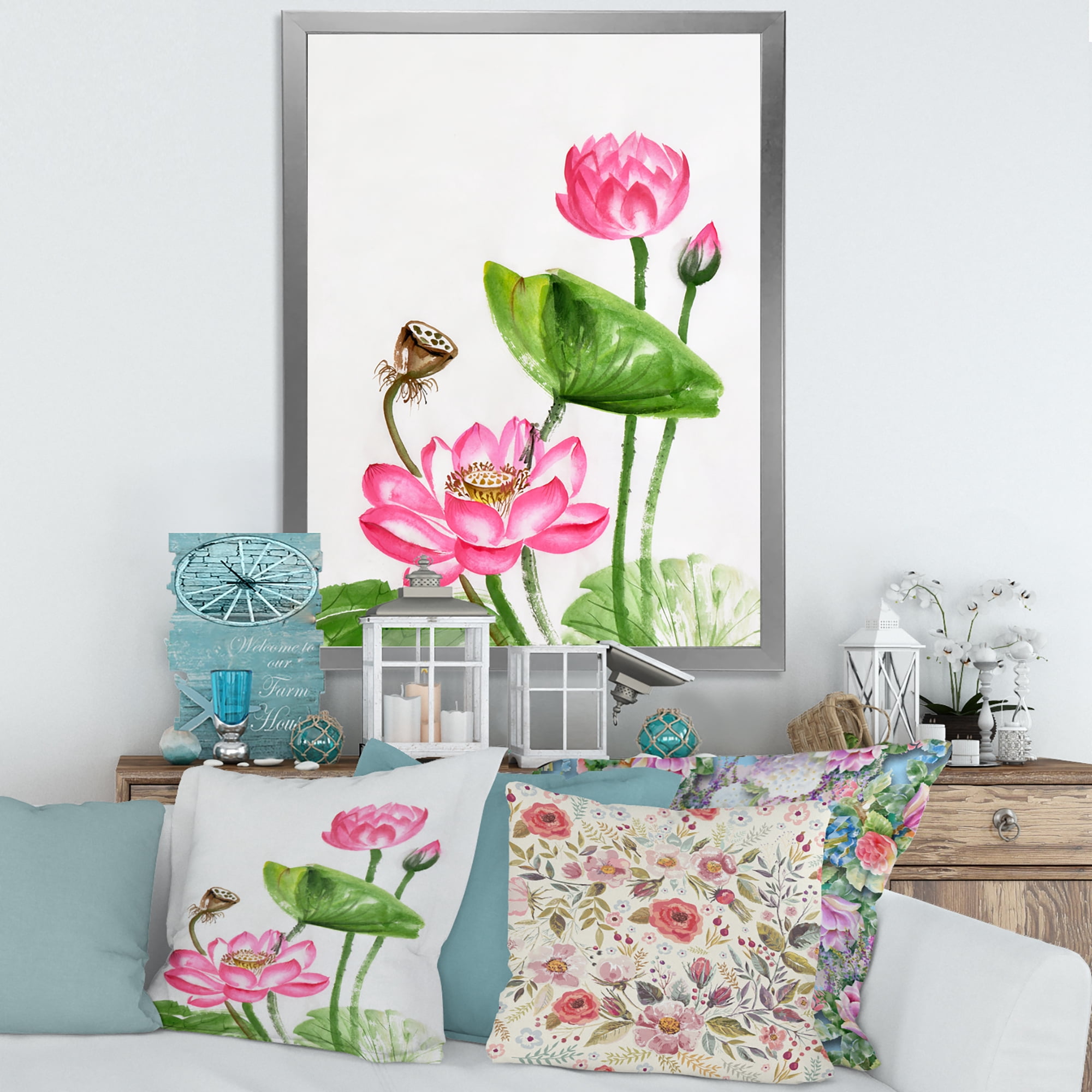Designart 'Ancient Pink Lotuses In The Pond III' Traditional Framed Art Print