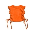 thumbnail image 2 of hengsof Girls Flutter Sleeve Top Summer Solid Color Crewneck Side Drawstring Cute Blouse Casual Daily T-Shirt for Toddler Kids Ages 2-10, 2 of 8