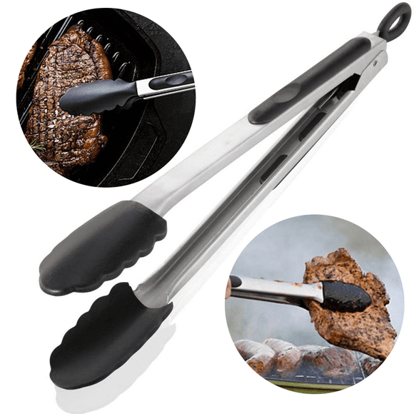 Kitchen Cooking Tongs, with 600ºF High Heat-Resistant Non-Stick Silicone Tips& Stainless Steel Handle, for Food Grill, Salad, BBQ, Frying