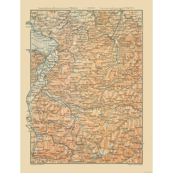 Historic Map - Germany Liechtenstein Allgau Alps - Baedeker 1910 - Vintage Wall Art
