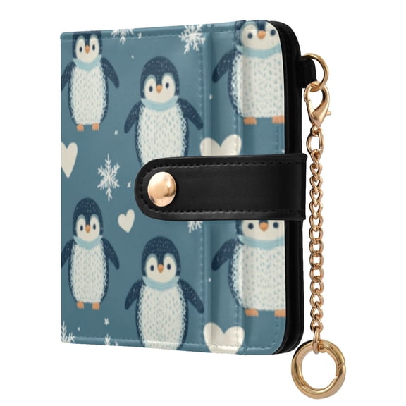 Qxltty Cute Penguins Blue Pattern Ladies Wallet Rfid Slim Thin Compact Credit Card Women Wallet Zipper Coin Pocket and ID Window for Female Gifts
