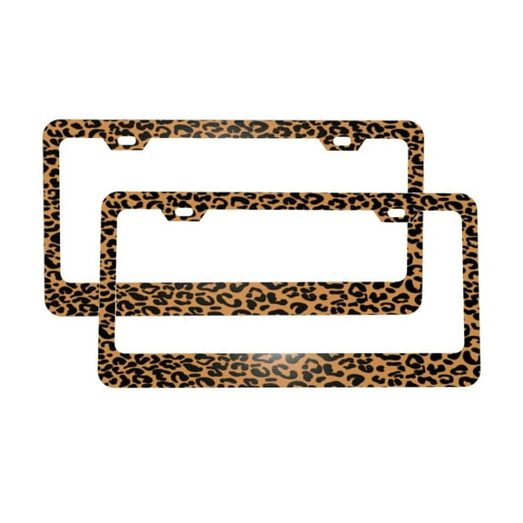 License Plate Frame With Screw Caps 2 Pack Car Plate Frame Front And Rear Rust-Proof Universal Car Tag Holder Leopard Print