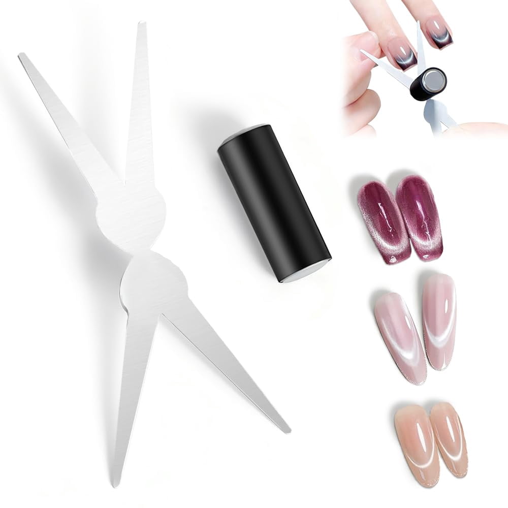Cat Eye Nail Magnet Tool 2PCS Set, Scissor & French Tip Design for Cat Eye Gel Polish, Nail Art DIY Home Salon Kit (4pcs)