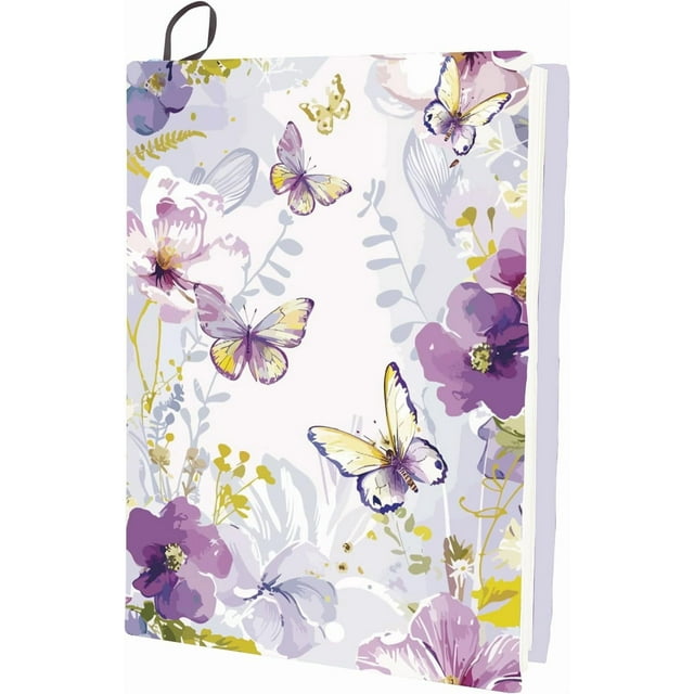 Funda elástica para libros con diseño de mariposa, lavable, de nailon, grande, color morado, reutilizable.