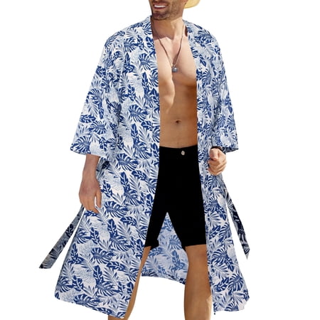 COOFANDY Men's Lightweight Kimono Robe Japanese Bathrobes Open Front Long Cardigan Cloak with Belt