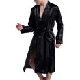thumbnail image 3 of Men‘s Imitation Silk Bathrobe Long Open The Front Home Service with Pocket, 3 of 5