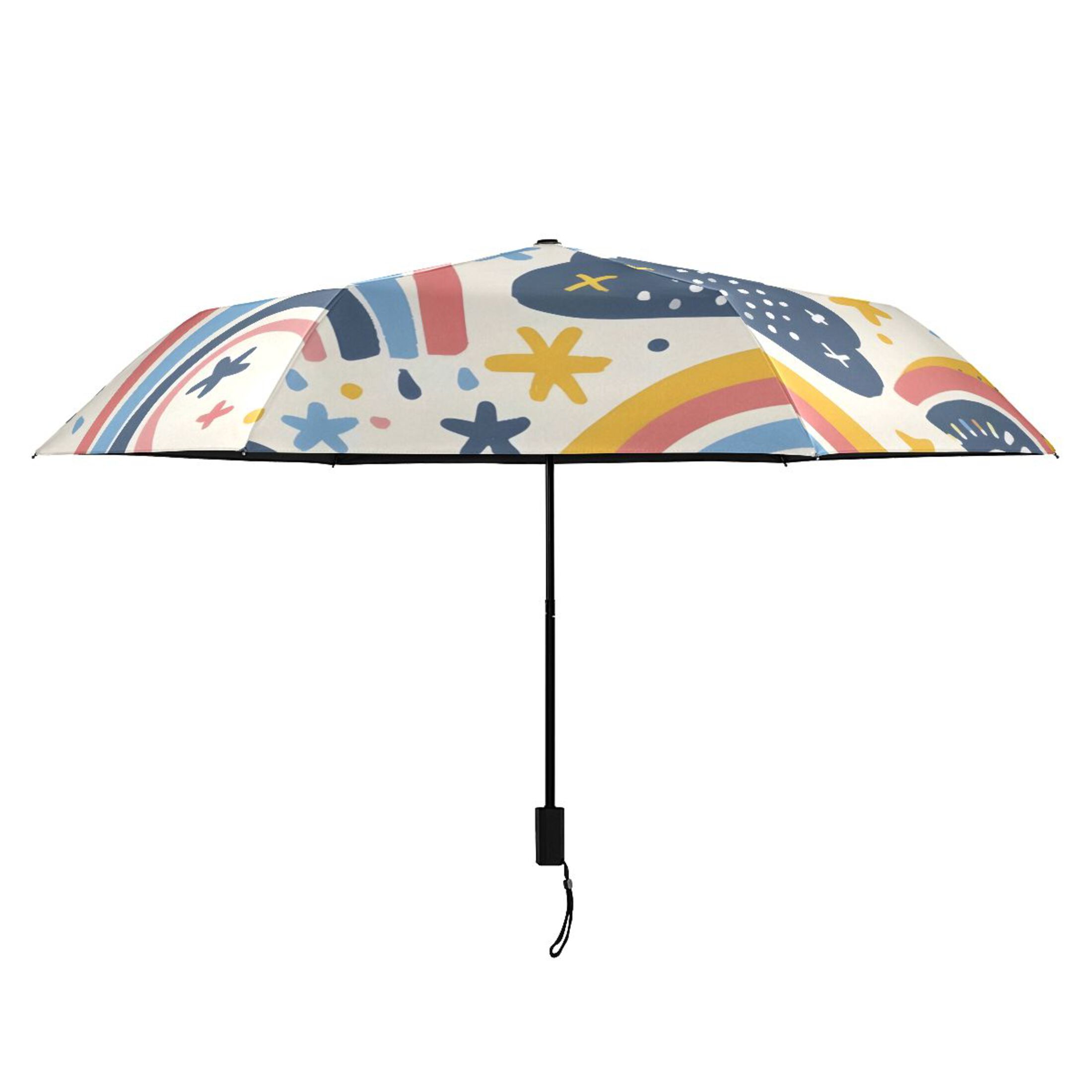Rainbows Clouds Stars Sun Doddle All Weather Umbrella Triple Folding Parasol 6 Ribs UV Protection Portable