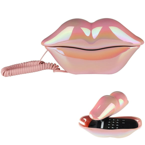 Lip-Shaped Telephone, Corded Landline Phone, Retro Pink Lip Wired Phone for Home, Office, Store, Restaurant, Vintage, Decoration, Accessory, Decor, Gift, Funny, Novelty
