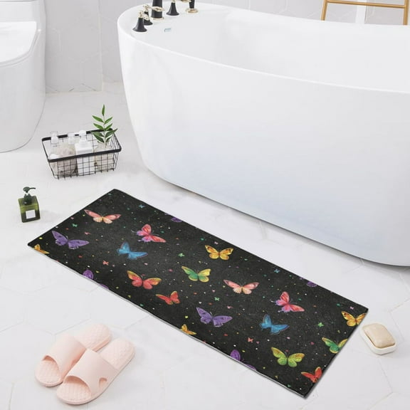 Bath Mat Soft Plush Non-Slip Absorbent Bathroom Rugs 39"x20" Colorful Little Butterflies