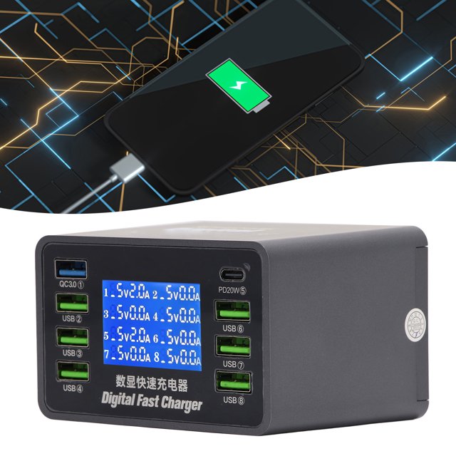 Chargeur USB Multiple, Affichage Numérique Intelligent Compatible 50W 100-240V Station de Charge USB pour Bureau pour Tablette Prise EU, Prise US