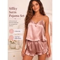 thumbnail image 3 of DAKIMOE Silk Stain Pajamas Set for Women 2 Piece Pjs Sets Adjustable Cami Top and Shorts with Ruffle Nightwear, 3 of 7