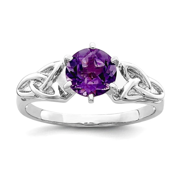 925 Sterling Silver Rhodium Plated Amethyst Celtic Trinity Ring Size 6 Ring for Women - 1.00 cwt