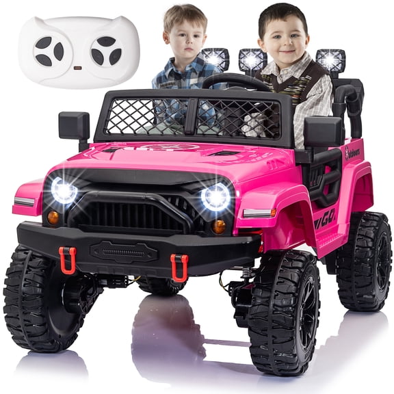 Luibas 24V 2-Seater 2024 Kids UTV, Ride on Car with Remote Control, 4x4 Battery Powered Electric Vehicle, 4WD Side by Side UTV for Kids 3-8yrs with EVA Rubber Tires, Music, Bluetooth, Pink