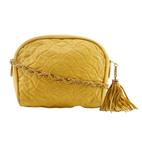 Pre-Owned Bally Women's Quilted Leather Chain Shoulder Bag with Yellow Zipper (Fair)