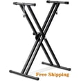 thumbnail image 1 of Height Adjustable Double-Brace X Keyboard Stand with Locking Straps, Heavy Duty Foldable Classic Music Musical Electronic Piano Stands, Non-Slip Rubber, 1 of 9
