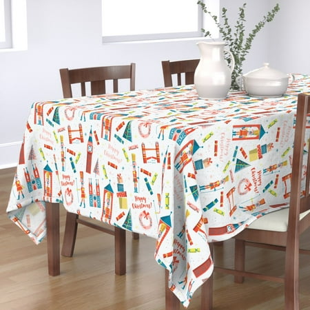 

Cotton Sateen Tablecloth 90 Square - Happy English Christmas Holiday Festive Decor Xmas England British London White Print Custom Table Linens by Spoonflower