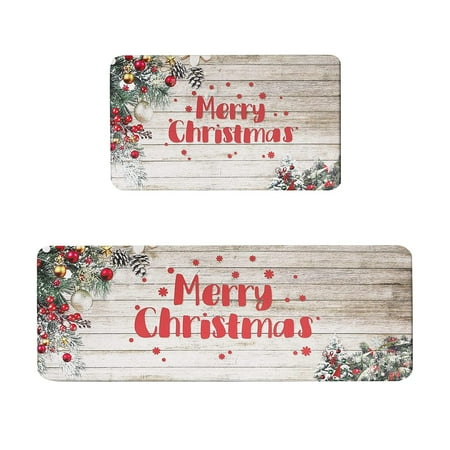 

Christmas Kitchen Carpet (2 Pieces) Merry Christmas Kitchen Carpet Washable Cushion Comfortable Kitchen Carpet Set Throw Rugs Living Room Microfiber Throw Blanket Huge Area Rugs for Living Room