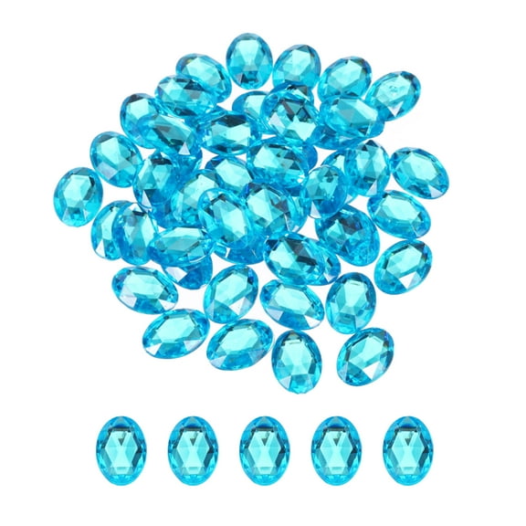 50Pcs Acrylic Oval Gems 13x18 mm Flat Back Artificial Rhinestones for DIY Crafts Bead Wedding Party Aquamarine