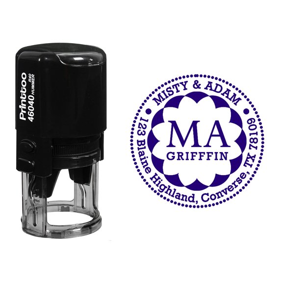 Printtoo Round Custom Address Return Self Inking Rubber Stamp Personalized Initial Monogram Stamper-Violet