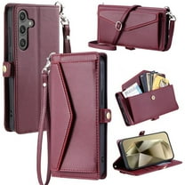 For Samsung Galaxy A55 5G Wallet Phone Case-PU Leather Flip Cover with 3 Credit Card Slots,Hidden buckle Pocket & Detachable Shoulder Strap and Wrist Strap,Shockproof,Wine red,For Galaxy A55 (5G)