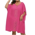 thumbnail image 2 of Plus Size Women's V Neck Batwing Sleeve Swimsuit Cover Up with Crochet Lace Patchwork Oversized Beach Shirt Coverup Dress for Women One Size, 2 of 4