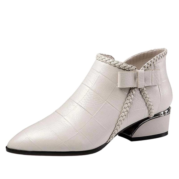 XUNKUSGA Women's Ankle Boots Pointed Toe Low Heel Short Boots with Side Zipper Comfortable Slip On Boots for Women Classic PU Leather Fall Winter Shoes,5.5