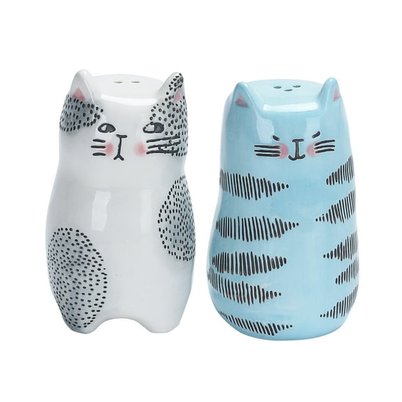 Bico Cat Design Salt & Pepper Shaker Set, Handpainted Stoneware, Dishwasher Safe