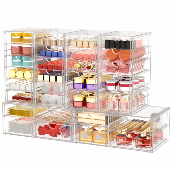 Organizador de maquillaje caktraie de 30 cajones, transparente y a prueba de polvo